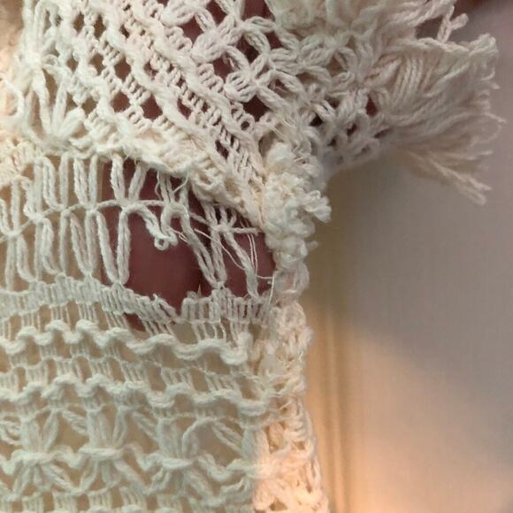 JOIE Cream Crochet Tassel Short Sleeve Blouse Boho Chic Twee - Size XXS - Picture 2 of 6